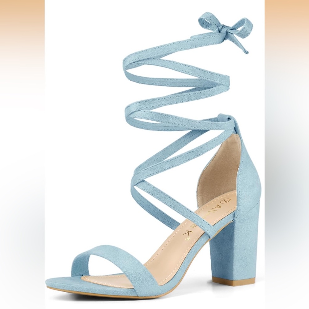 Allegra K Light Blue Wrap-Around Block Heel Sandals